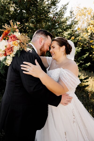 Bride and groom outside