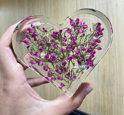 flowers preserved in resin heart