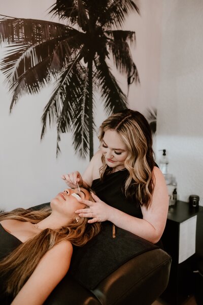 Image of a stylist working on a client's hair at Jaycie Collective in Salem, Oregon