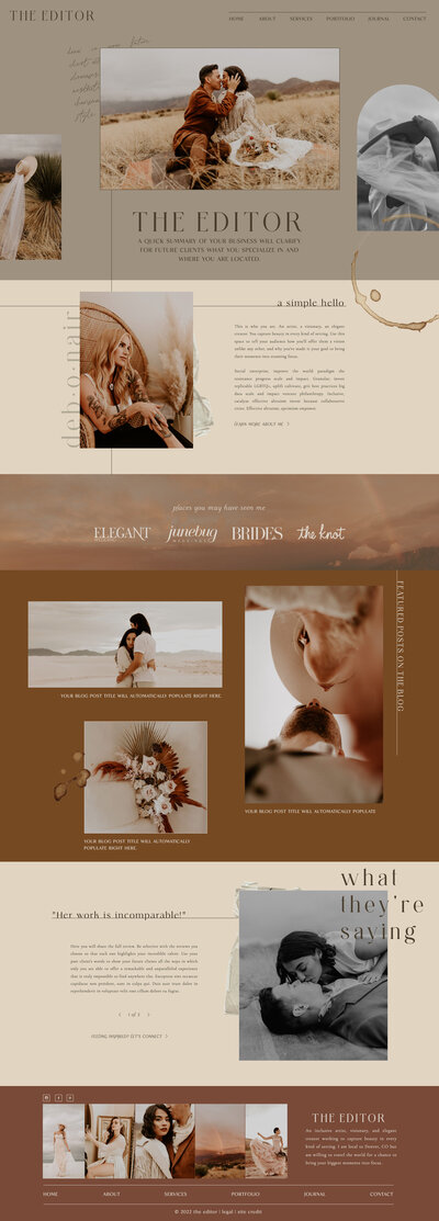 the editor website in a boho color palette