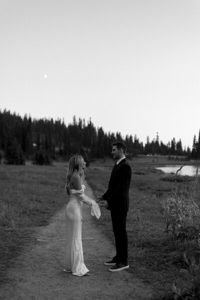 Wedding photos with bride and groom in mountains.