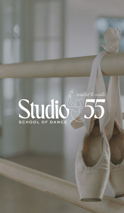 Logo of Studio 55 School of Dance featuring elegant typography and a dancer silhouette in motion.