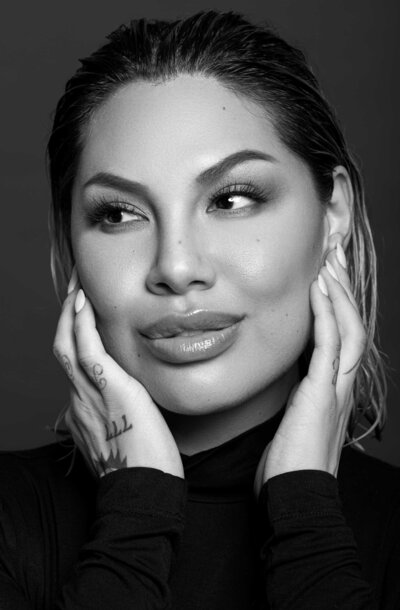 striking black and white portrait of a woman