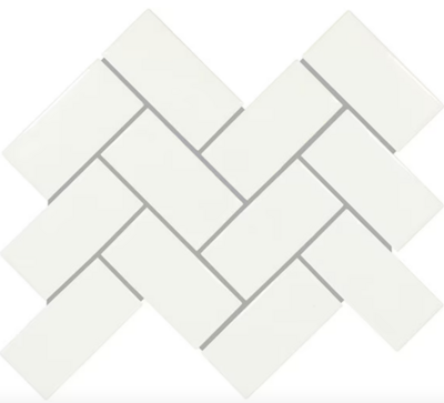 White herringbone mosaic tile.