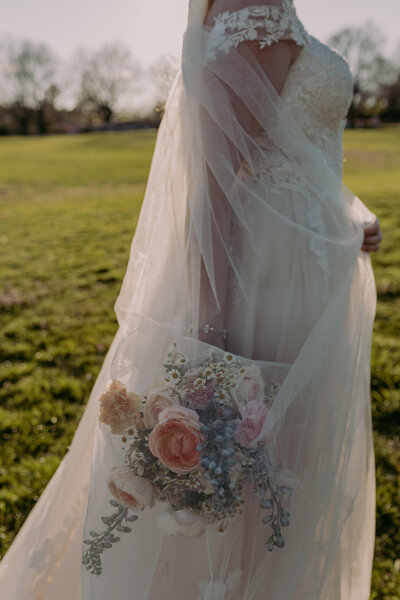 Bride and Groom walking on their wedding day 