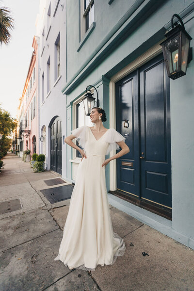 Flowy wedding dress with flutter sleeves