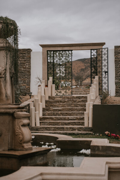 wedding welcome and entrance to valle de guadalupe private estate