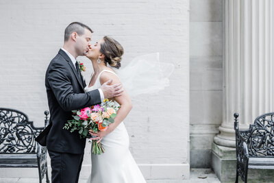 Fall wedding photo of bride and groom in a light and bright style in Cooperstown, NY at The  Otesaga