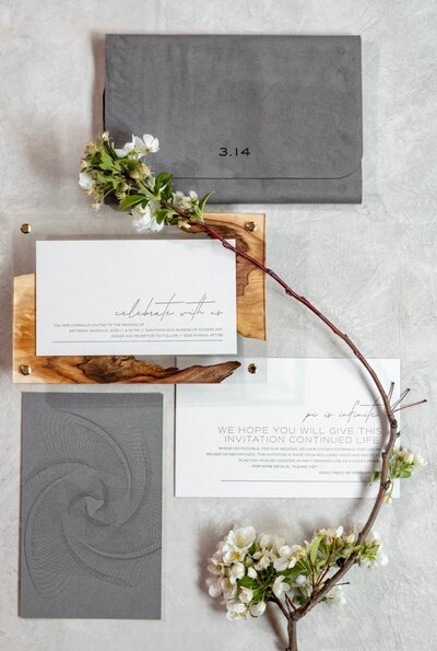 Grey and white wedding stationery suite
