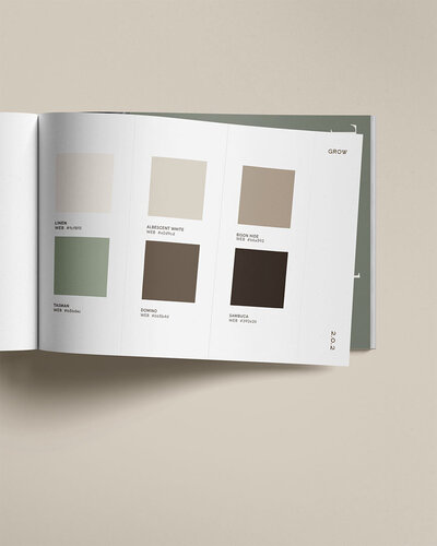 colour plaette with green, brown, and cream