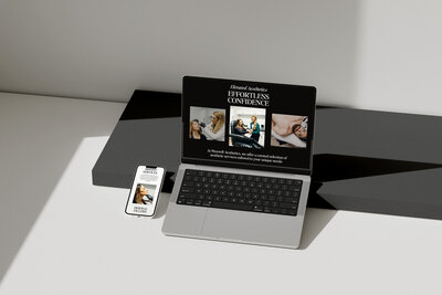 Visual mockups showcasing branding and website design projects by Ruby Works Co.™