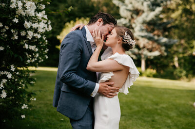 couple embracing at wedding