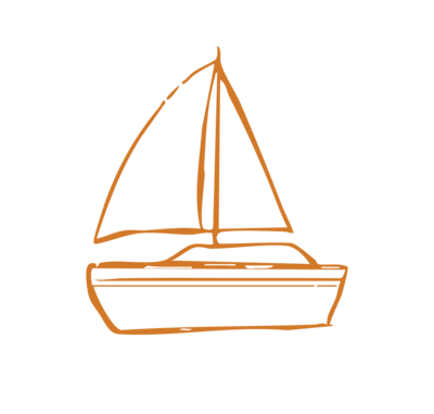 Orange Handdrawn Icon of a Sailboat