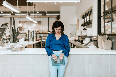 Studio branding photography session with modern backdrops and intentional posing.