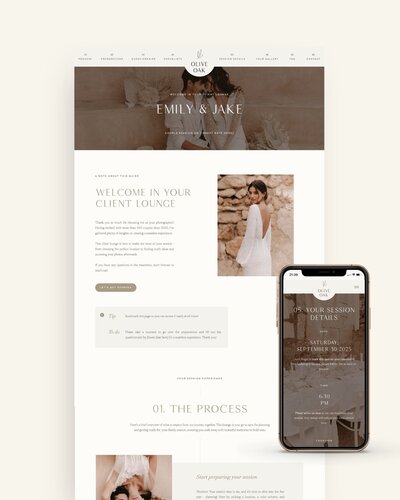 Session Client Lounge template for Showit