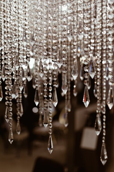 Many crystals dangling from the ceiling