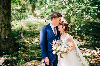 White and blue whimsical wedding bouquet by Boston Florist, Prose Florals