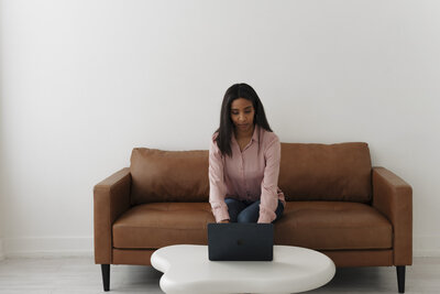 Chantia Sturman with laptop