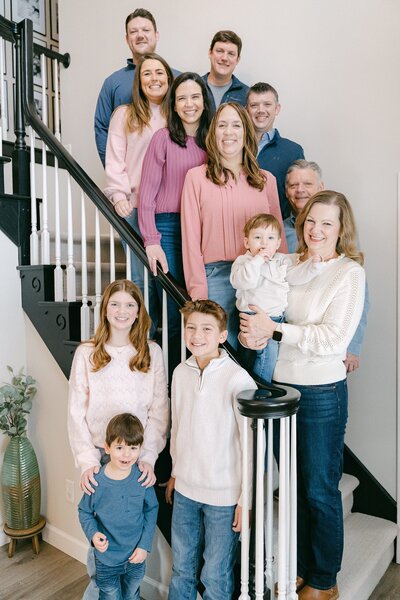 In-Home extended family portraits on the stairwell