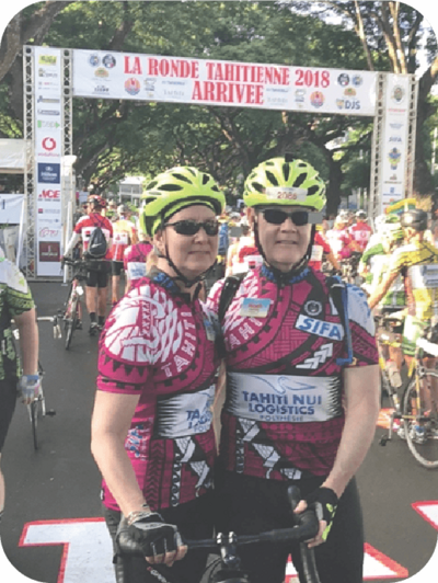 Susan and husband, Noah, preparing to race in La Ronde Tahitienne a qualifier for the Tour de France in Tahiti, French Polynesia.