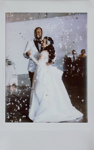 bride and groom first dance with confetti