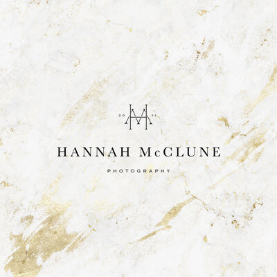 White marble and gold pattern with logo for brand design project