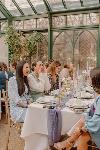 Bridal shower guests having fun at The Brownstone