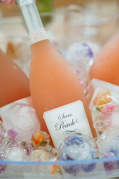 peach bellini in ice with rose shape ice