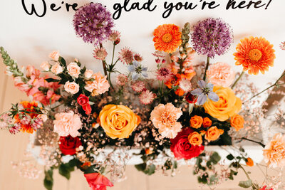 Wedding welcome sign with flowers at Castle Dargan in Sligo, Ireland