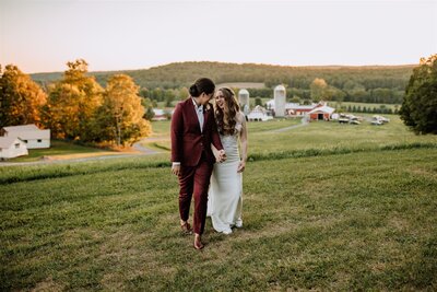 bride and groom hugging