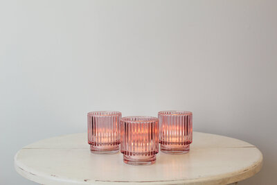 TE Inventory-Modern Ribbed Light Pink Glass Votive Candle Holders 057