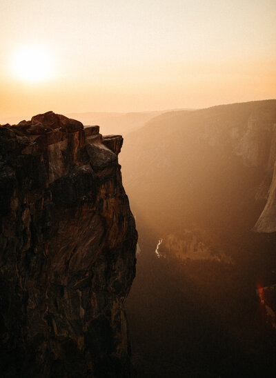 Taft point in Yosemite National Park at sunset