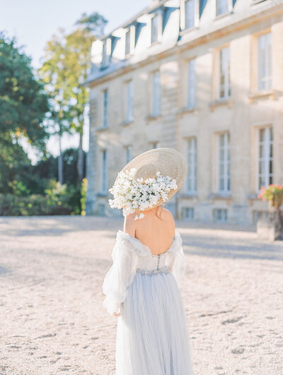 Bride outside Chateau de Courtomercaptured by Luxury Destination Wedding Photographer Katie Trauffer