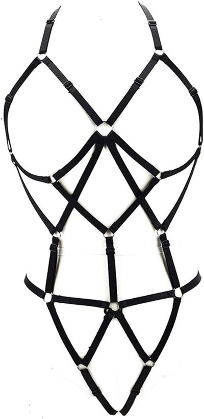 Women Harness Cupless Cage Bra Set