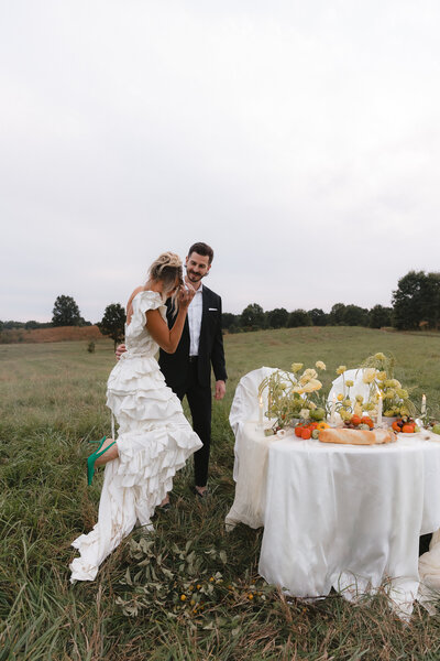 outdoor luxury bridal photos in field