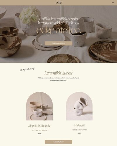 keramiikka studiolle suunnittelemani verkkosivujen etusivu
