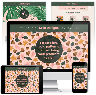 The Template Emporium shop Showit one-pager website template for Surface Pattern Designers