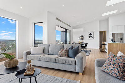 living room with a view over Christchurch