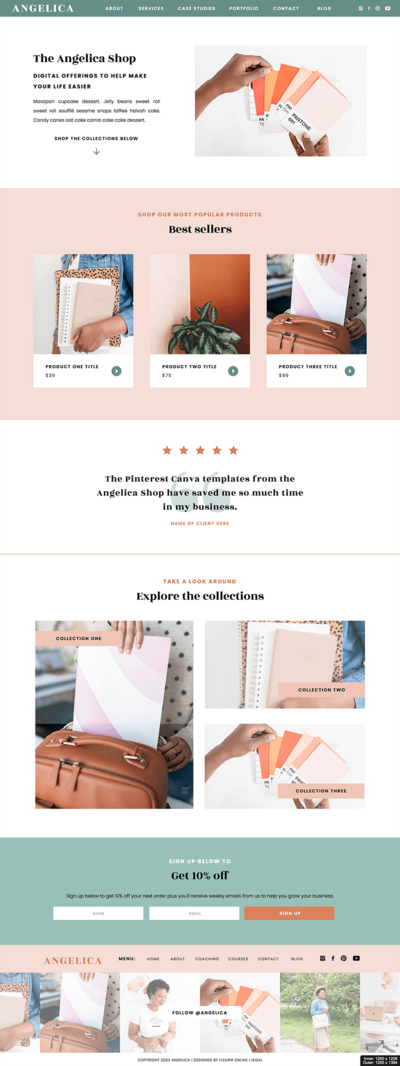 Angelica Showit shop website template for coaches, creatives and photographers