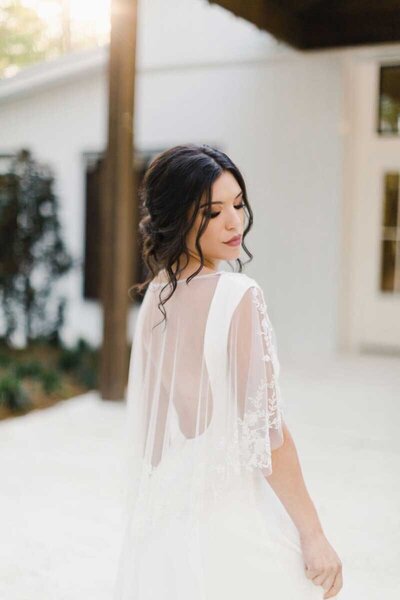 Embroidered and beaded bridal cape for wedding dress