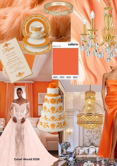 Mood Board of orange wedding trend 2026 color