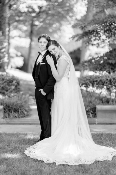 Bride and groom walk up memorial steps at their DC wedding