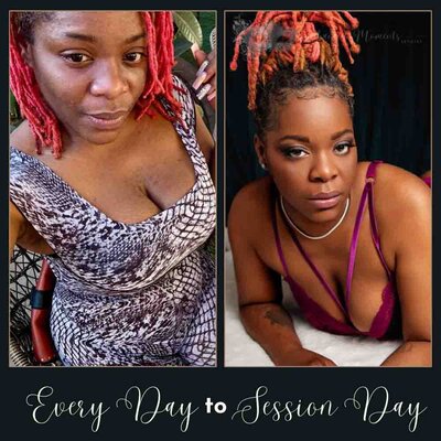 Photo of a womans ' transformation before and after a boudoir session