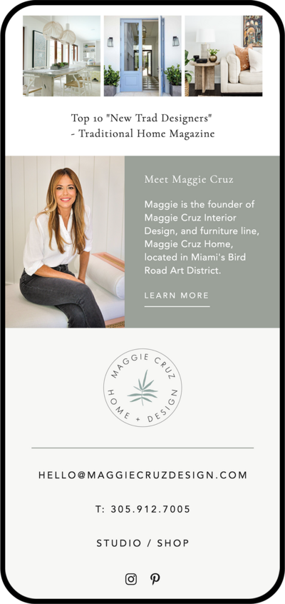 iPhone mockup of Maggie Cruz Interior Design homepage