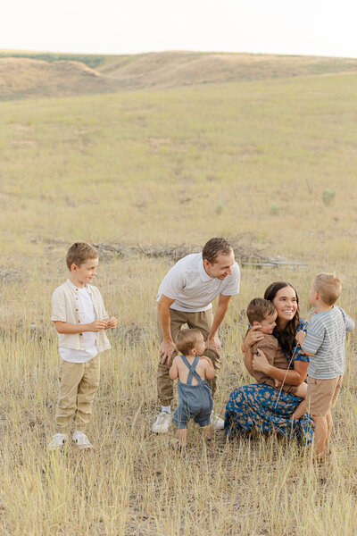 family having fun in the mountains