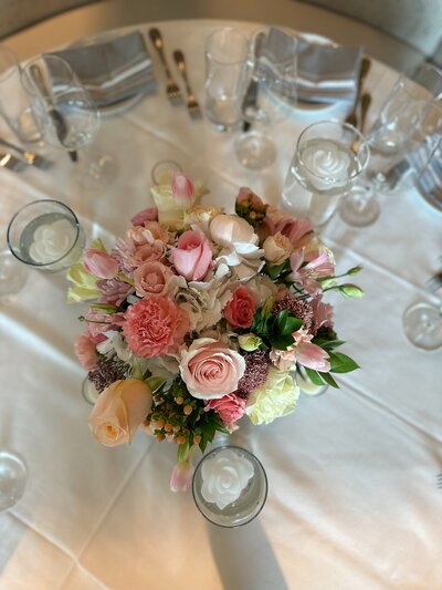 Pink florals on table