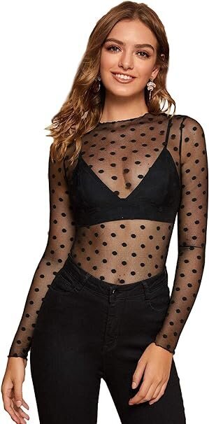 Sheer top with black dots