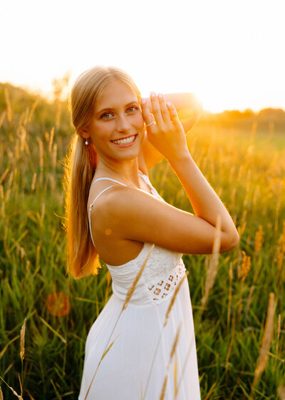 woman posing in field