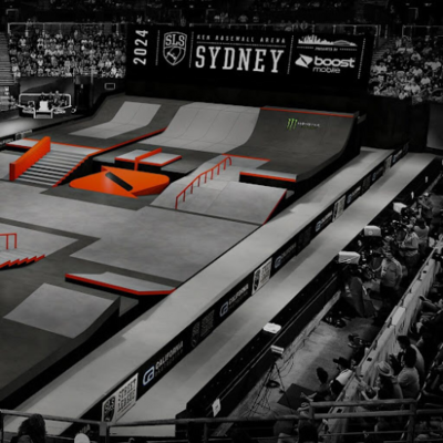 Competition-ready skatepark designed by CA Skateparks for Street League Sydney event, showcasing advanced street-style layout