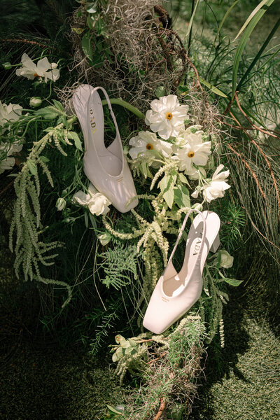 Bride's luxury shoes captured by Oahu wedding photographer.
